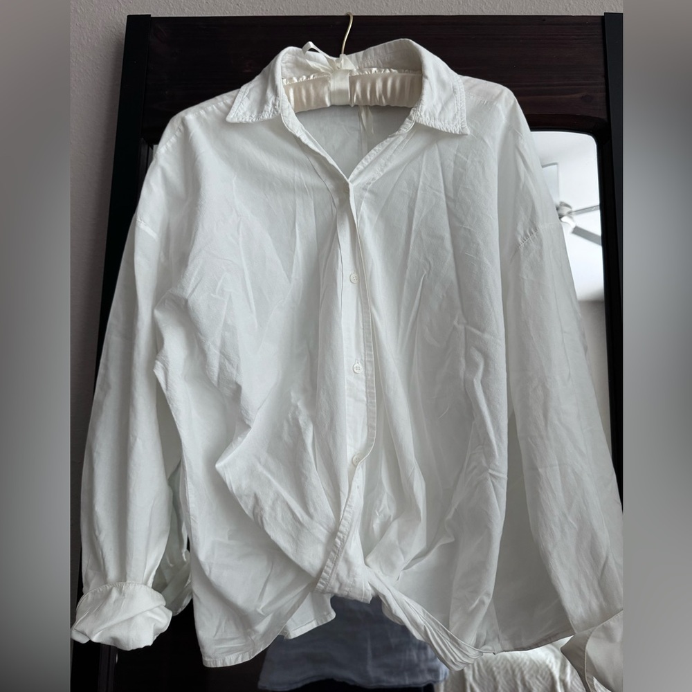 Stateside Poplin Cotton Long Sleeve Front Twist Button-Up Shirt